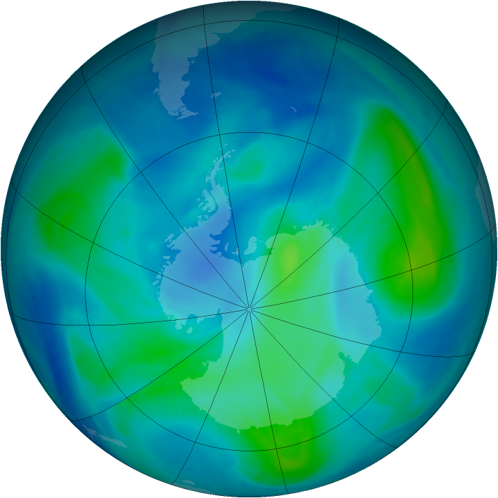 Antarctic ozone map for 02 March 2008